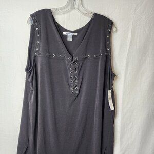 NWT NYGard Black Sleeveless Lace-Up Grommet Top 2X (Plus Size)